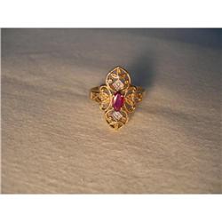 Estate 14K YG Gold Ruby Diamond Filigree Ring #1641927