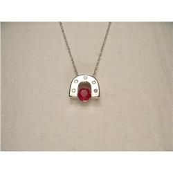 14K WG Ruby Diamond Horseshoe Necklace Pendant #1641932