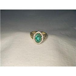 Estate 10K 14K YG Gold Emerald Diamond Ring #1641938