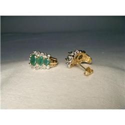 Estate 14K YG Gold Diamond Emerald Earrings #1641940