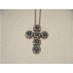 18K Black Gold Sapphire Diamond Cross Pendant #1641947