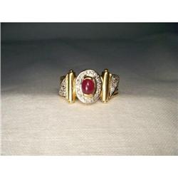 14K 2-Tone Gold Diamond Cabochon Ruby Ring Band#1641963