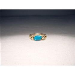 14K YG Gold Handmade Turquoise Bead Pinky Ring #1641967