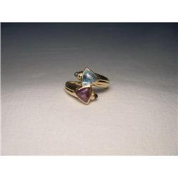 Estate 14K YG Gold Blue Topaz Amethyst Ring #1641968