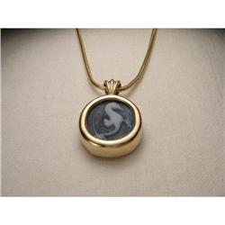 14K Gold Blue Agate Cameo Seahorse Charm #1641971