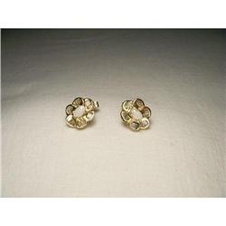 Estate 14K YG Gold Diamond Opal Floral Earrings#1641979