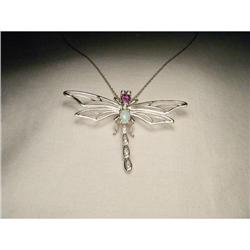 14K WG Amethyst Opal Diamond Dragonfly Pendant #1641983