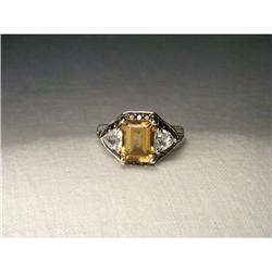 14K Citrine Topaz Black Diamond Filigree Ring #1641985