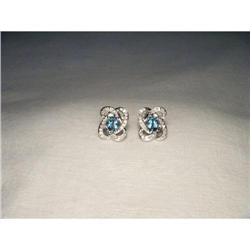 14K WG Gold Blue Topaz Diamond Floral Earrings #1641990