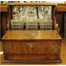 Antique Oak Tantalus 3 Decanters Late Victorian#1653462