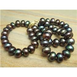 9-10mm Frshwtr Black Pearl Necklace w/Gold #1653588