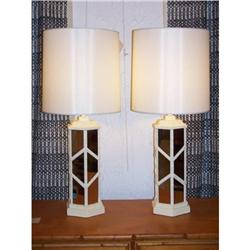 Pair Vintage Faux Bamboo/Mirror Lamps #1653619