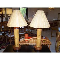 Vintage Pair Rattan/Mahogany Lamps-modern #1653620