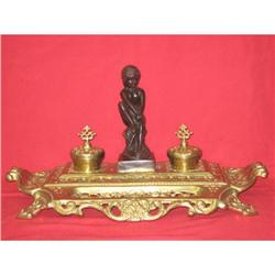 Very nice antique Brass Inkwell with a nud boy #1653871