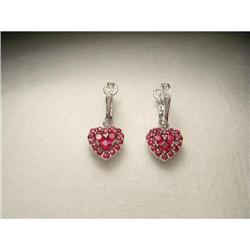 Rare 14K WG Ruby Diamond Heart Drop Earrings #1653908