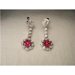 14K WG Gold Ruby Diamond Drop Floral Earrings #1653914