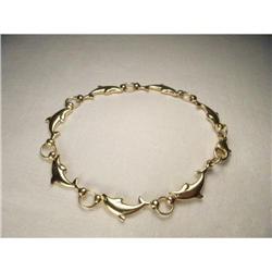 Estate 14K YG Yellow Gold Dolphin Link Bracelet#1653924