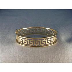 Estate 14K YG Gold Greek Key Bangle Bracelet #1653925