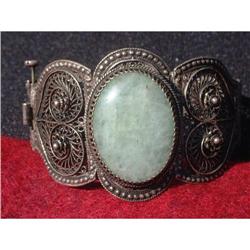 Silver bracelet with large green chalcedony #1653983