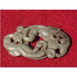 Han period green jade carving in shape of 2 #1653992