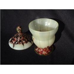 Polychrome art glass container with lid #1654013