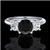 Image 2 : 1.5 ctw Fancy Black Diamond Art Deco 3 Stone Ring 18k White Gold - REF-136W4H