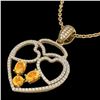 3 ctw Citrine & Micro Pave Designer Heart Necklace 14k Yellow Gold - REF-134X5A