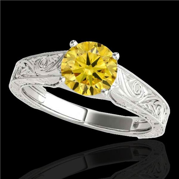 1.5 ctw SI/I Fancy Intense Yellow Diamond Antique Ring 10k White Gold - REF-286W4H