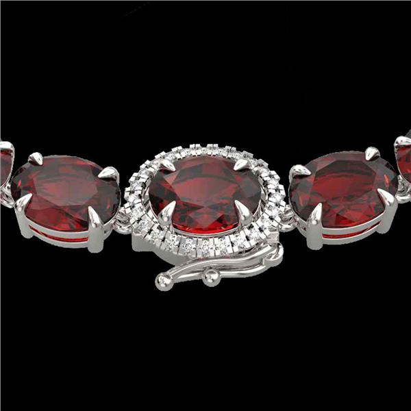 45.25 ctw Garnet & Diamond Eternity Micro Necklace 14k White Gold - REF-263G6W