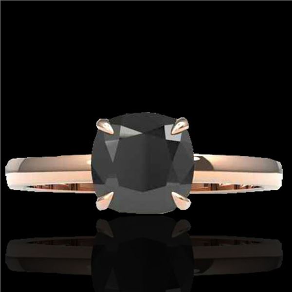 3 ctw Cushion Cut Black Diamond Engagment Ring 14k Rose Gold - REF-103N6F