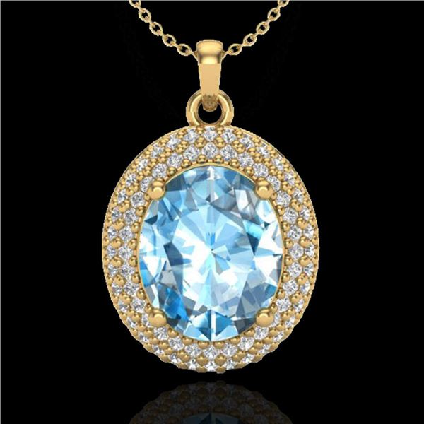 5 ctw Sky Blue Topaz & Micro Pave Diamond Necklace 18k Yellow Gold - REF-92X5A