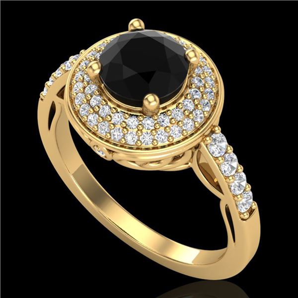 1.7 ctw Fancy Black Diamond Engagment Art Deco Ring 18k Yellow Gold - REF-143M6G