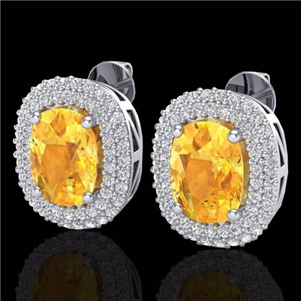 6 ctw Citrine & Micro Pave VS/SI Diamond Earrings 14k White Gold - REF-118X2A