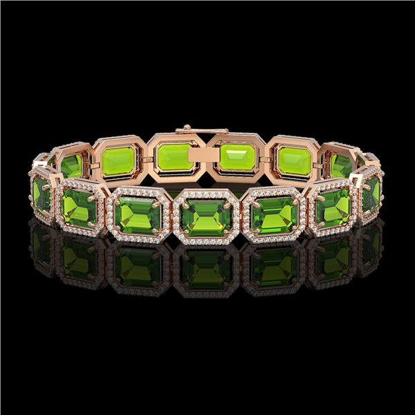 33.37 ctw Peridot & Diamond Micro Pave Halo Bracelet 10k Rose Gold - REF-405Y5X