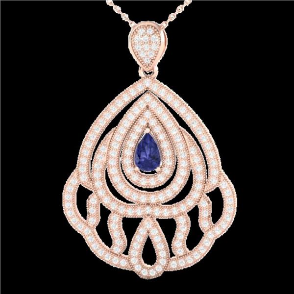 2 ctw Tanzanite & Micro Pave VS/SI Diamond Necklace 14k Rose Gold - REF-180W2H