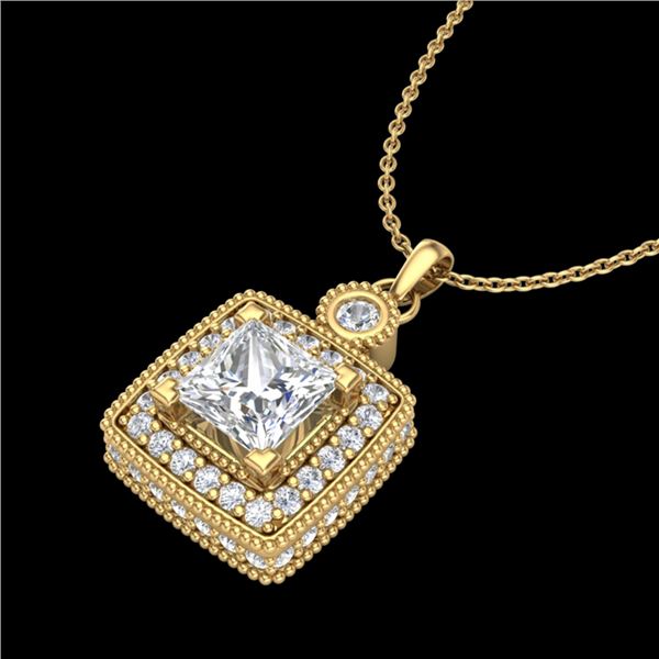 0.91 ctw Princess VS/SI Diamond Art Deco Stud Necklace 18k Yellow Gold - REF-145G5W