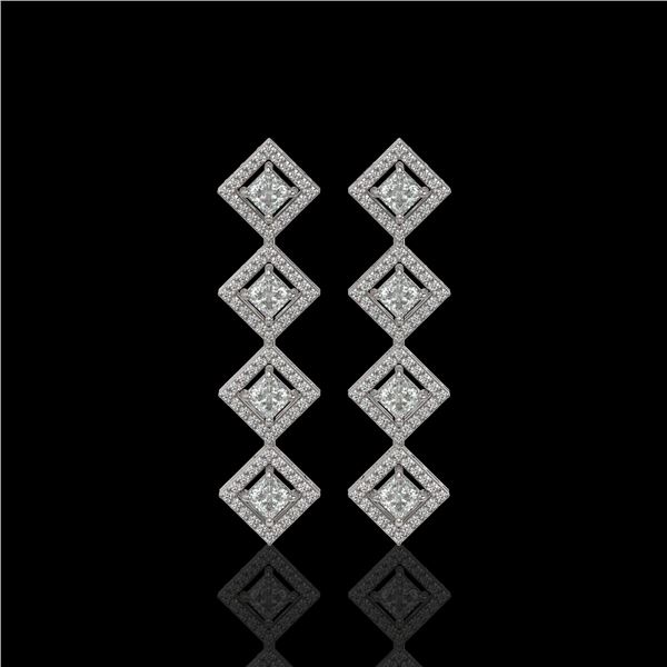 4.01 ctw Princess Cut Diamond Micro Pave Earrings 18K White Gold - REF-346Y3X