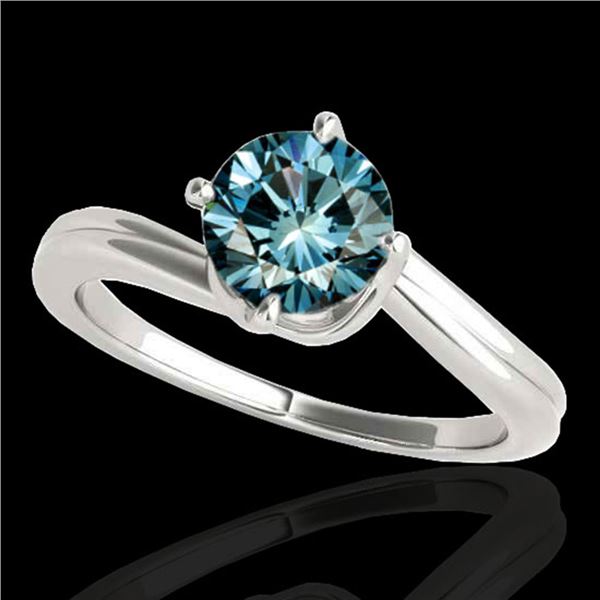 1 ctw SI Certified Fancy Blue Diamond Bypass Solitaire Ring 10k White Gold - REF-105G8W