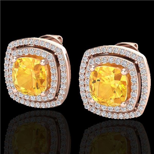 3.55 ctw Citrine & Micro Pave VS/SI Diamond Earrings 14k Rose Gold - REF-84G8W