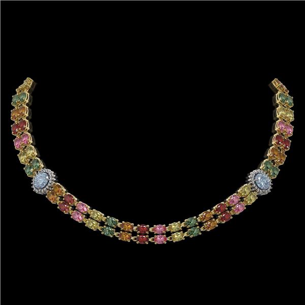 43.68 ctw Sapphire & Diamond Necklace 14K Yellow Gold - REF-527F3M