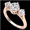 Image 1 : 1.51 ctw VS/SI Diamond Solitaire Art Deco 3 Stone Ring 18k Rose Gold - REF-427F3M