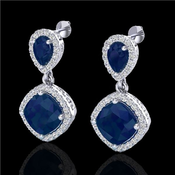 7 ctw Sapphire & Micro Pave VS/SI Diamond Earrings Designer 10k White Gold - REF-118A2N