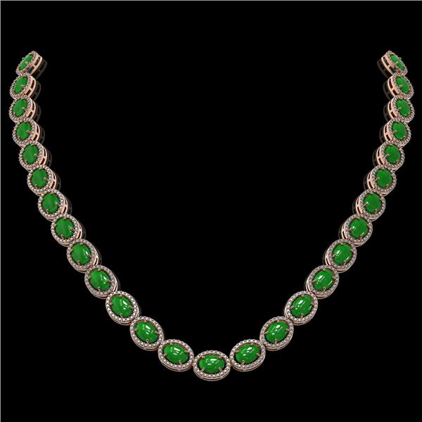 49.93 ctw Jade & Diamond Micro Pave Halo Necklace 10k Rose Gold - REF-563A5N