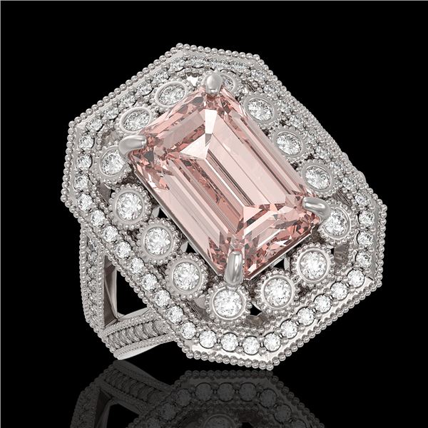 6.08 ctw Certified Morganite & Diamond Victorian Ring 14K White Gold - REF-226G4W