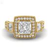 Image 2 : 3 ctw Princess VS/SI Diamond Art Deco 3 Stone Ring 18k Yellow Gold - REF-563X6A