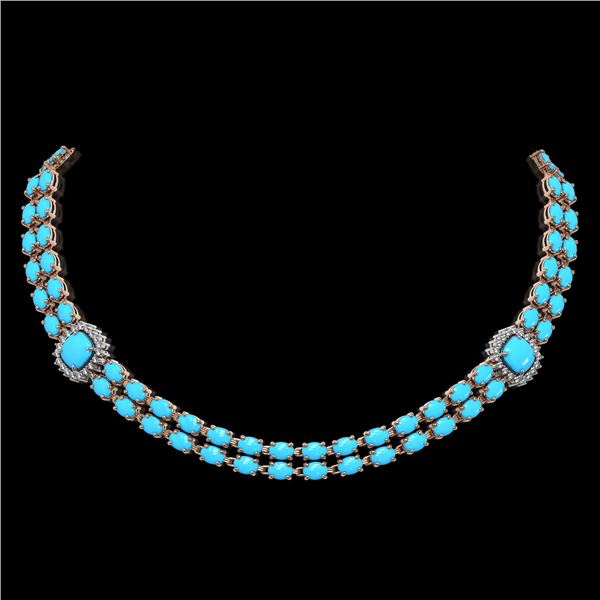 29.85 ctw Turquoise & Diamond Necklace 14K Rose Gold - REF-527A3N