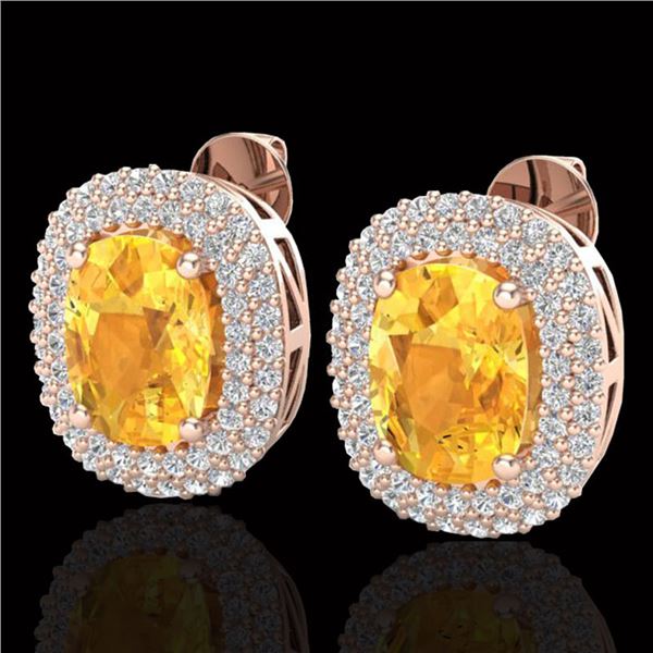 6 ctw Citrine & Micro Pave VS/SI Diamond Earrings 14k Rose Gold - REF-118K2Y