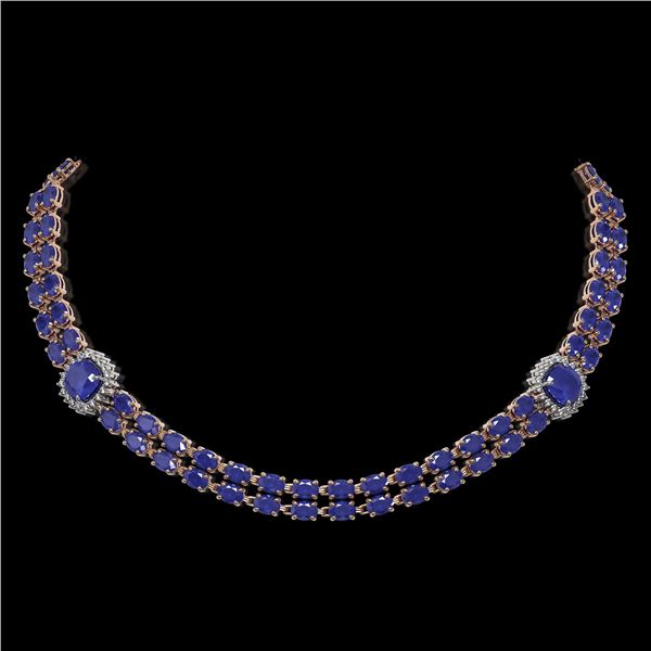 43.97 ctw Sapphire & Diamond Necklace 14K Rose Gold - REF-527M3G