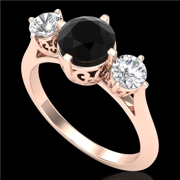 1.51 ctw Fancy Black Diamond Art Deco 3 Stone Ring 18k Rose Gold - REF-134Y5X