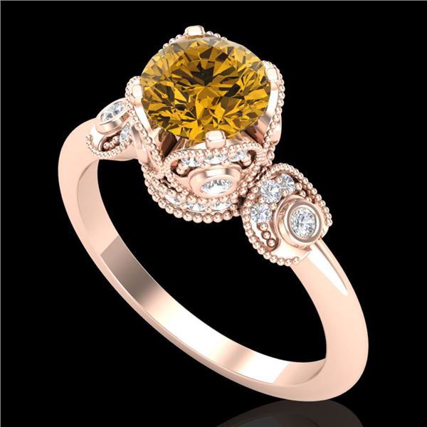 1.75 ctw Intense Fancy Yellow Diamond Art Deco Ring 18k Rose Gold - REF-236H4R